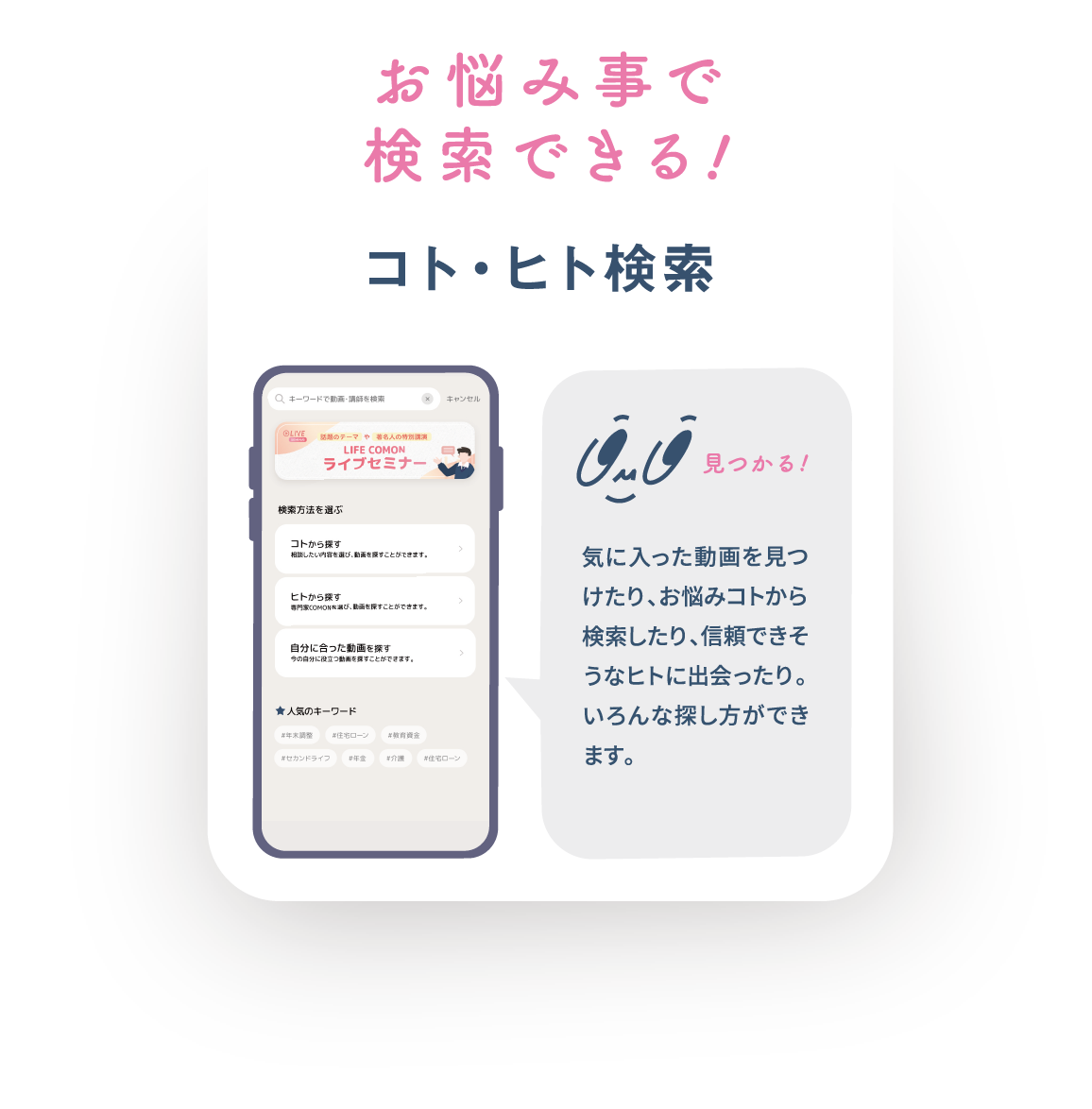 お悩み事で検索できる コト・ヒト検索